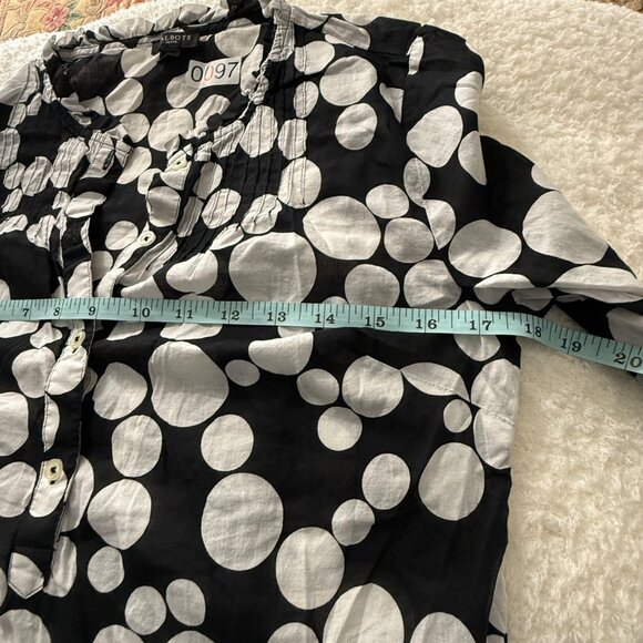 Talbots Petite Black & White Polka Dot Button-Up Blouse  100% Cotton  Made In In - Picture 10 of 10
